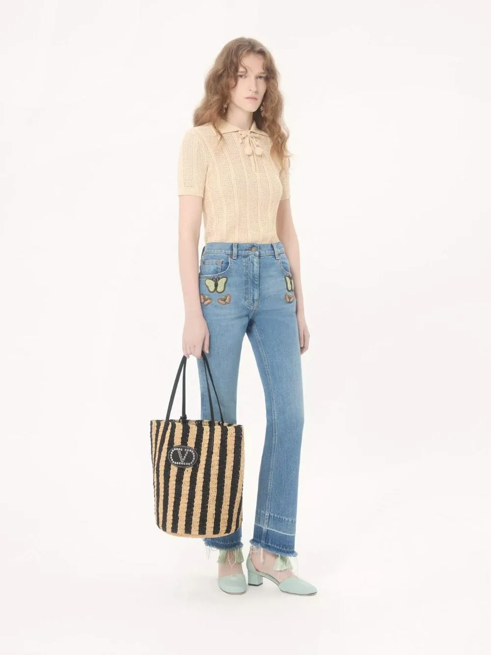 Natural and Black Striped Raffia Shopping Bag sold by Fashion Clinic product image thumbnail 2