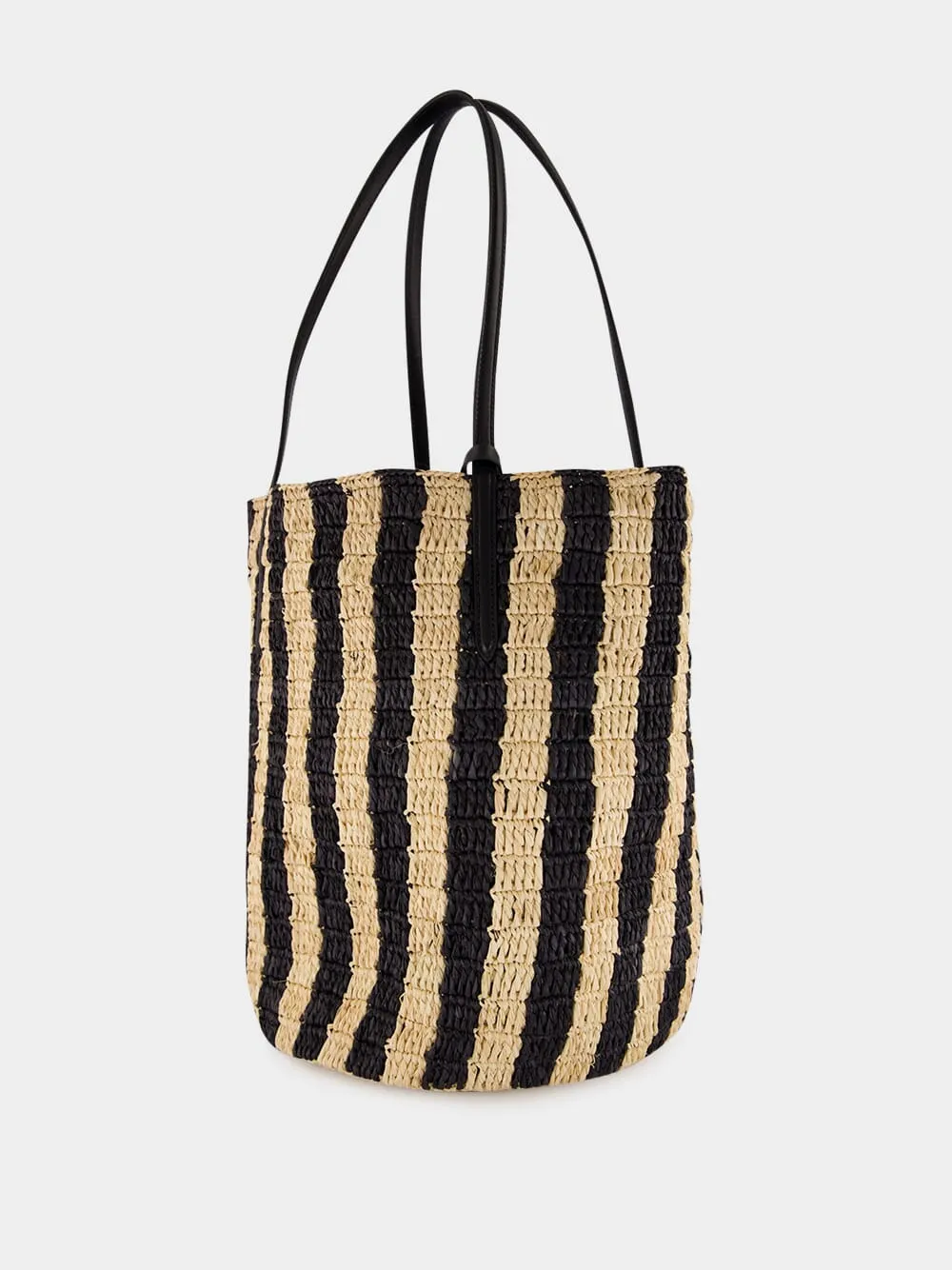 Natural and Black Striped Raffia Shopping Bag sold by Fashion Clinic product image thumbnail 5