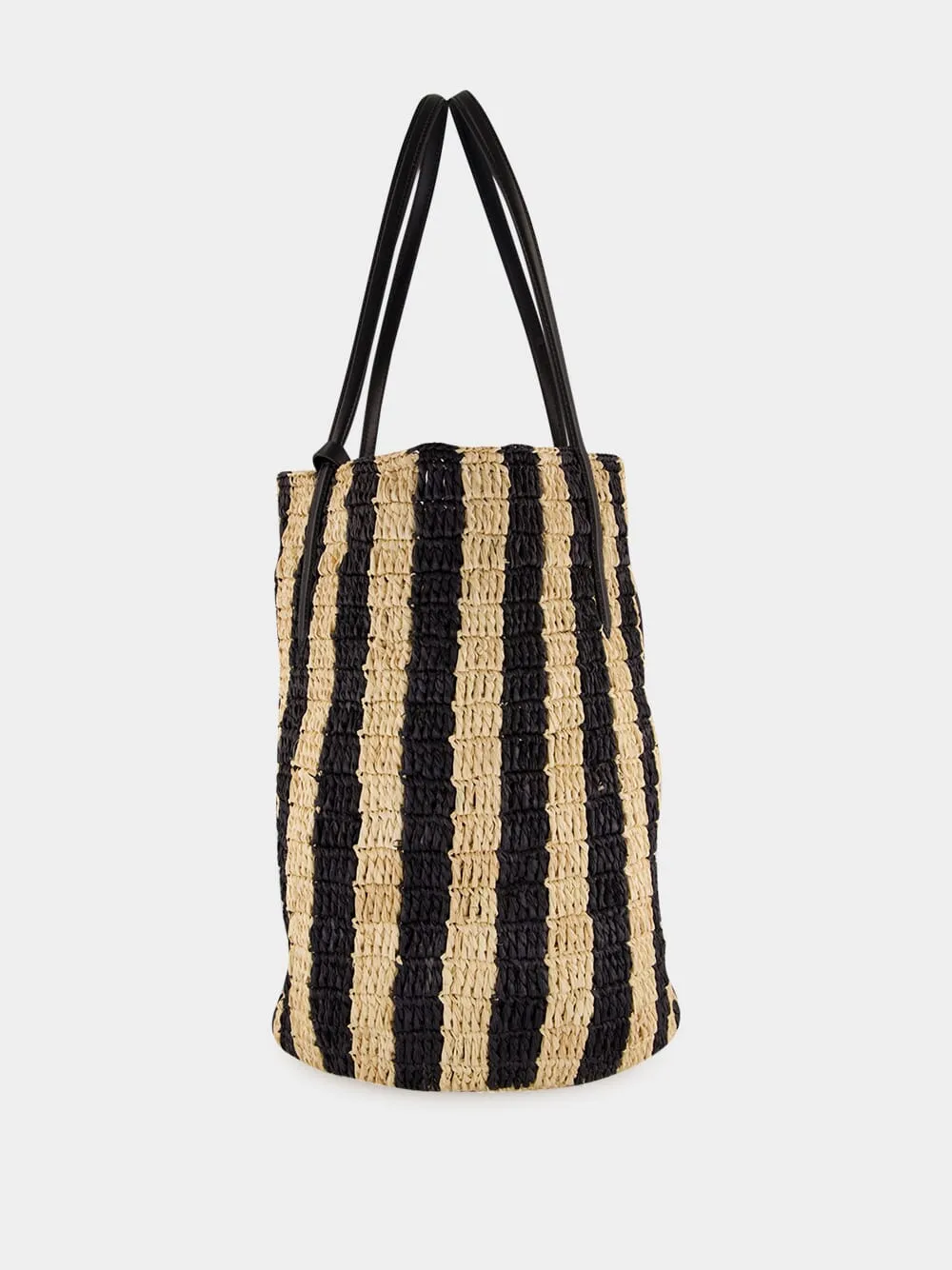 Natural and Black Striped Raffia Shopping Bag sold by Fashion Clinic product image thumbnail 4