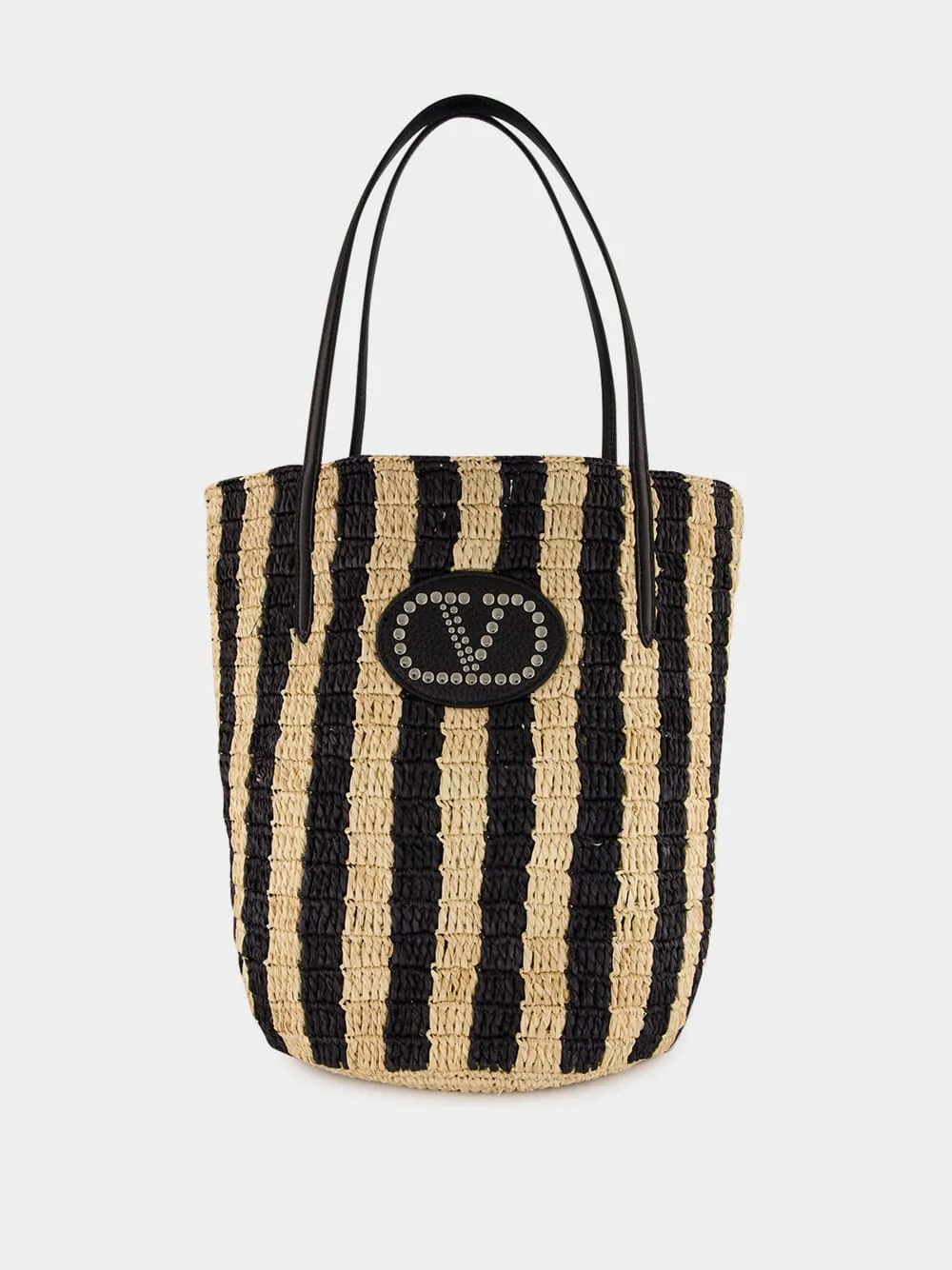 Natural and Black Striped Raffia Shopping Bag sold by Fashion Clinic