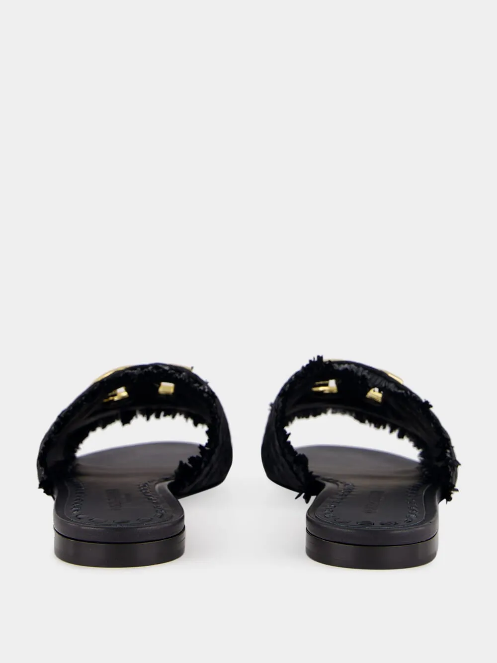 Black Raffia Fringed Flat Slides sold by Fashion Clinic product image thumbnail 5