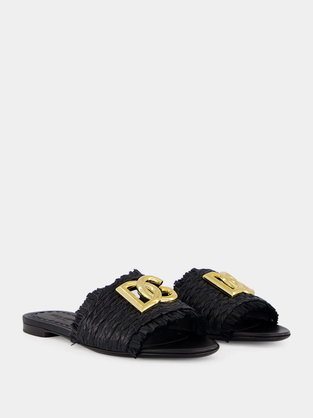 Black Raffia Fringed Flat Slides sold by Fashion Clinic product image thumbnail 3