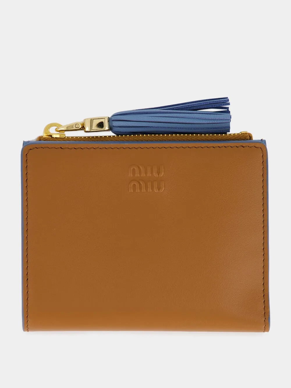 Cognac and Blue Leather Wallet sold by Fashion Clinic