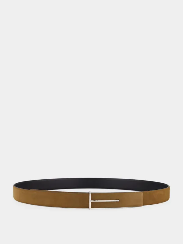 Olive Brown Suede Calf Leather Belt made by Tom Ford