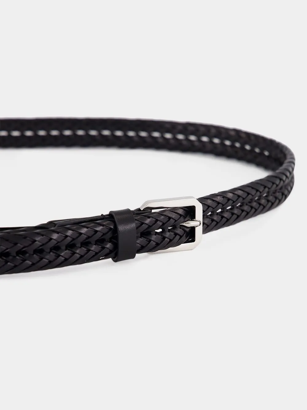 Black Woven Calf Leather Belt sold by Fashion Clinic product image thumbnail 3