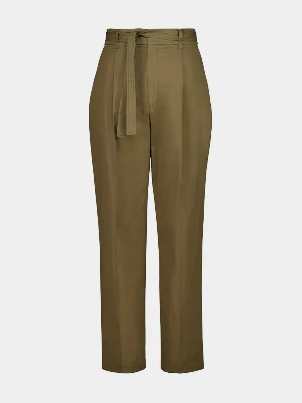 Taupe Straight-Fit Cotton Trousers sold by Fashion Clinic
