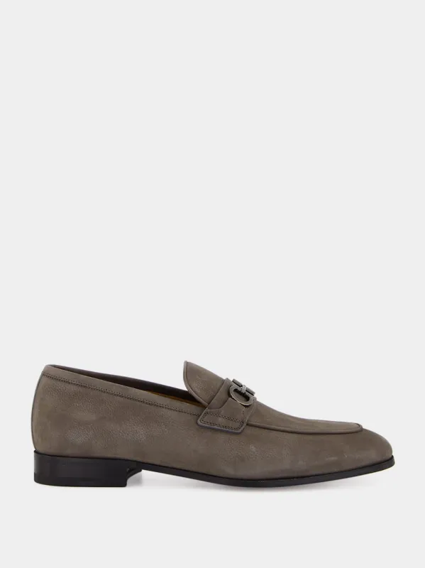 Daytona Grey Nubuck Loafers with Gancini Ornament sold by Fashion Clinic
