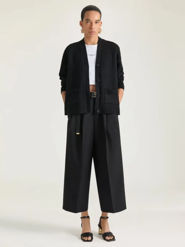 Black Cropped Double Pleat Wool and Mohair Pants sold by Fashion Clinic