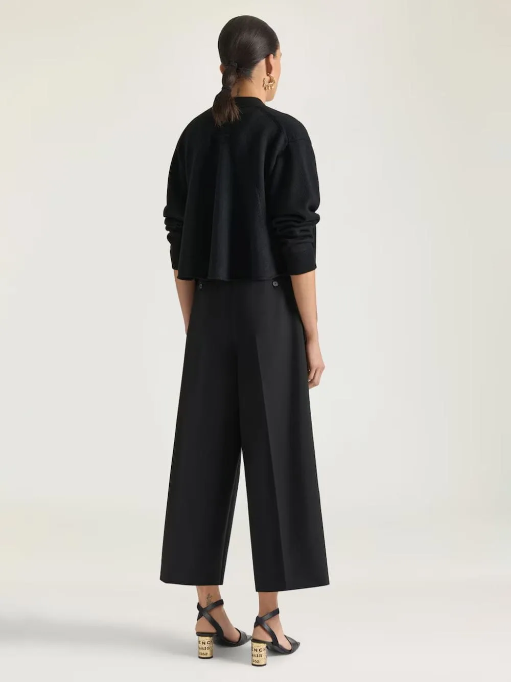 Black Cropped Double Pleat Wool and Mohair Pants sold by Fashion Clinic product image thumbnail 3