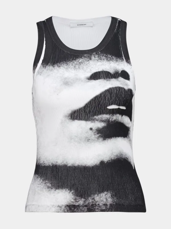 Indigo Ribbed Cotton Tank Top with Artistic Contrast Print sold by Fashion Clinic
