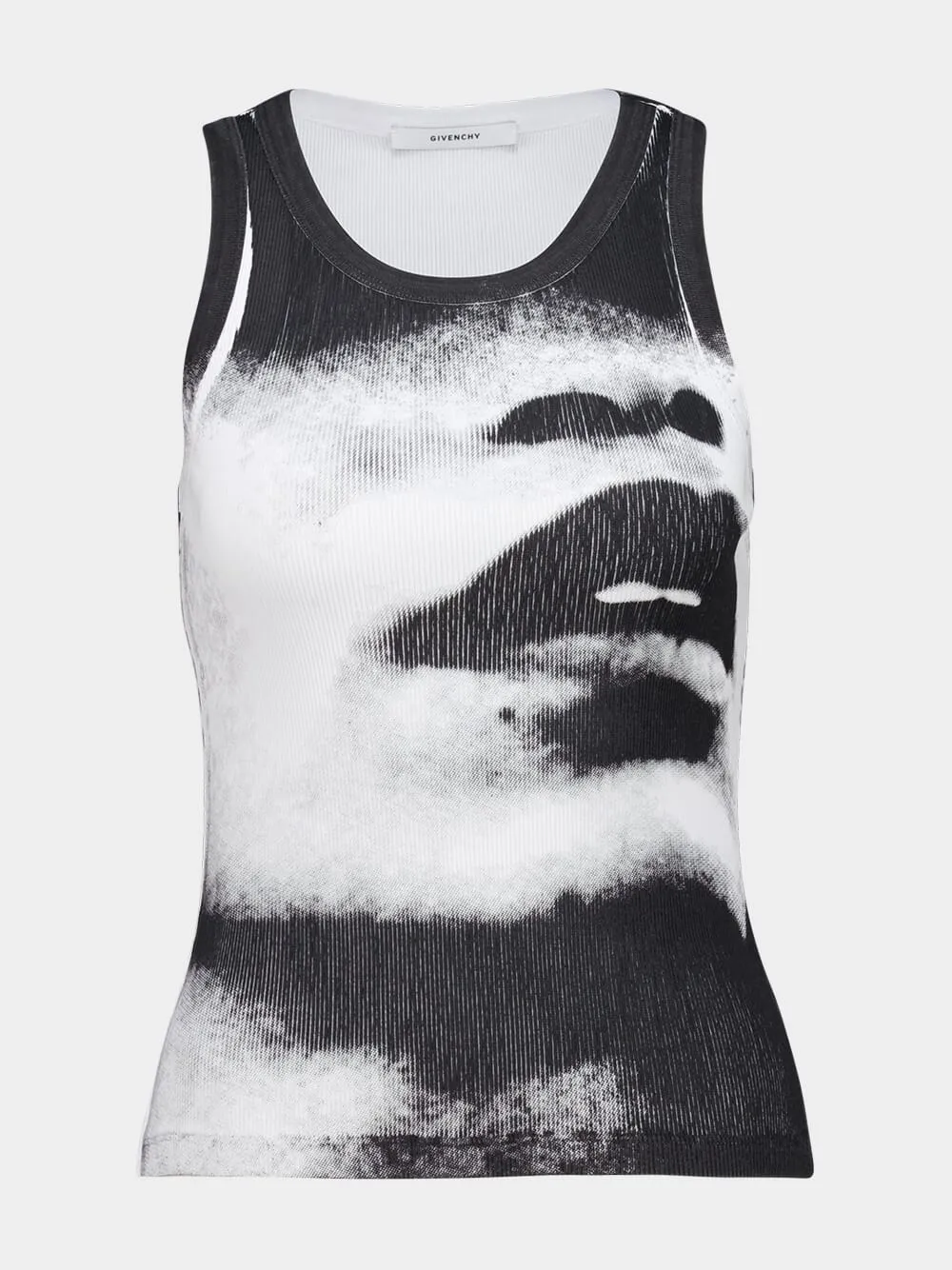 Indigo Ribbed Cotton Tank Top with Artistic Contrast Print sold by Fashion Clinic