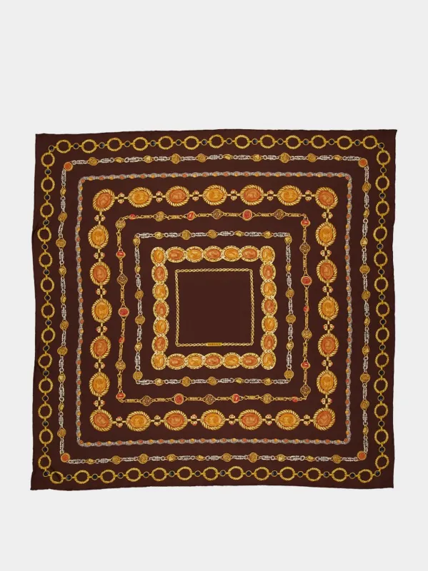 Brown Printed Silk Twill Scarf made by Versace