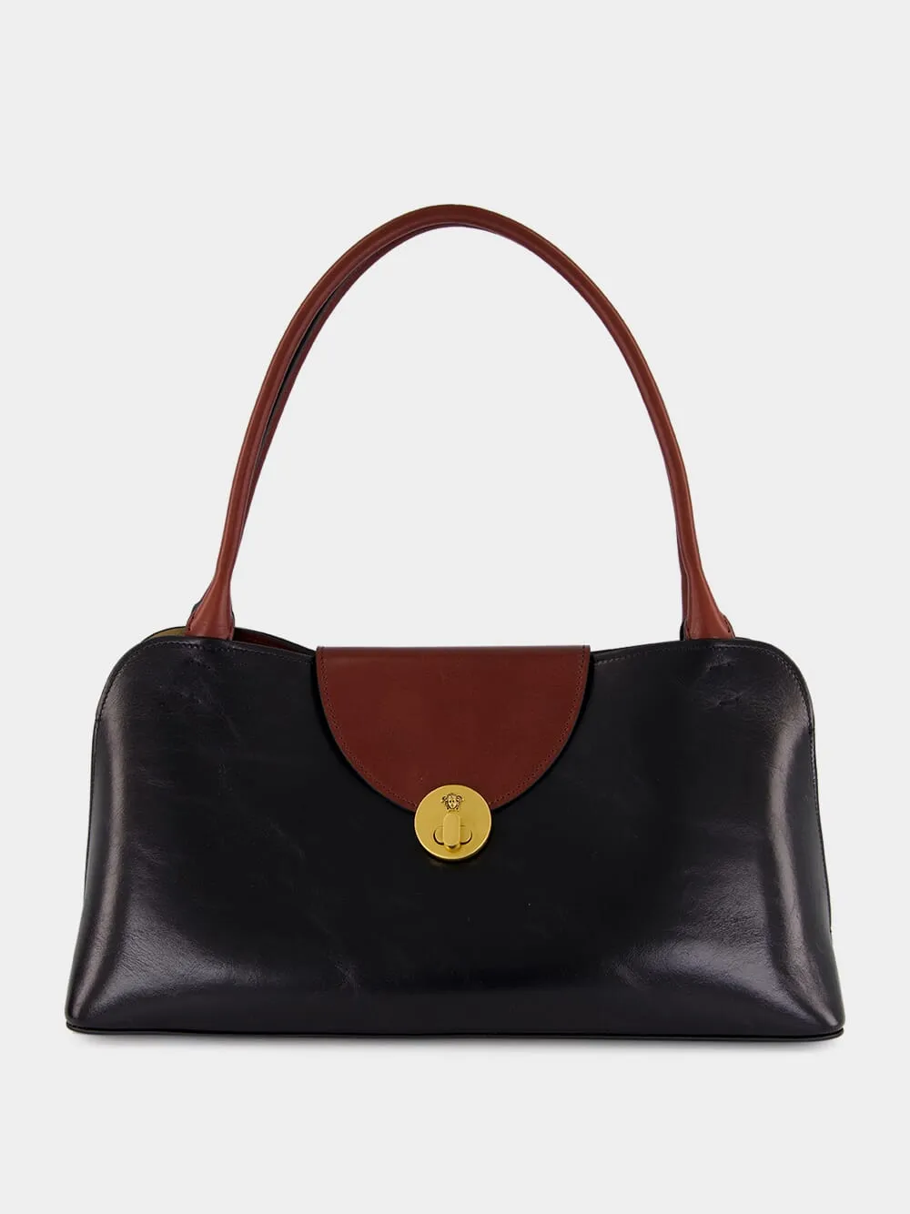 Brown and Black Leather East/West Shoulder Bag sold by Fashion Clinic