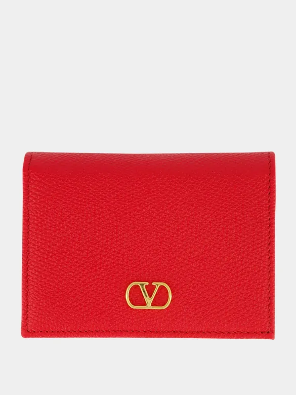 Rouge Calf Leather VLogo Wallet sold by Fashion Clinic