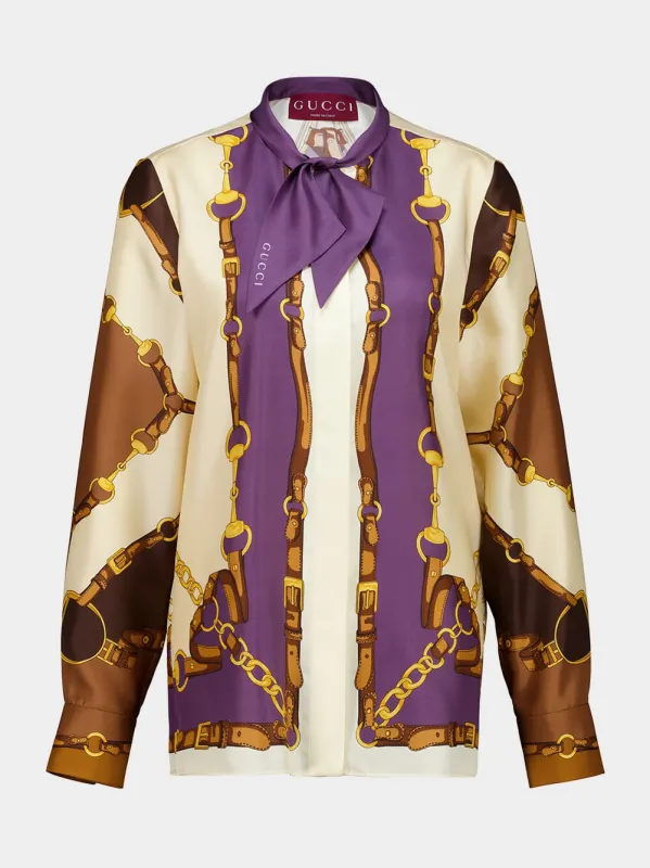 Brown and Violet Printed Silk Twill Shirt sold by Fashion Clinic