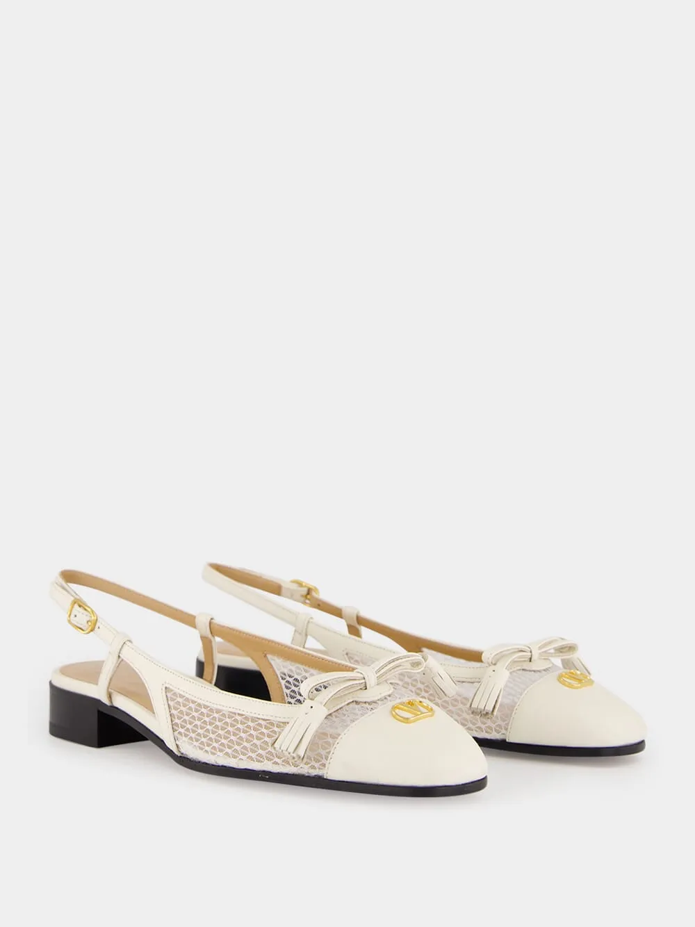 Ivory Kid Leather Slingback Flats sold by Fashion Clinic product image thumbnail 3