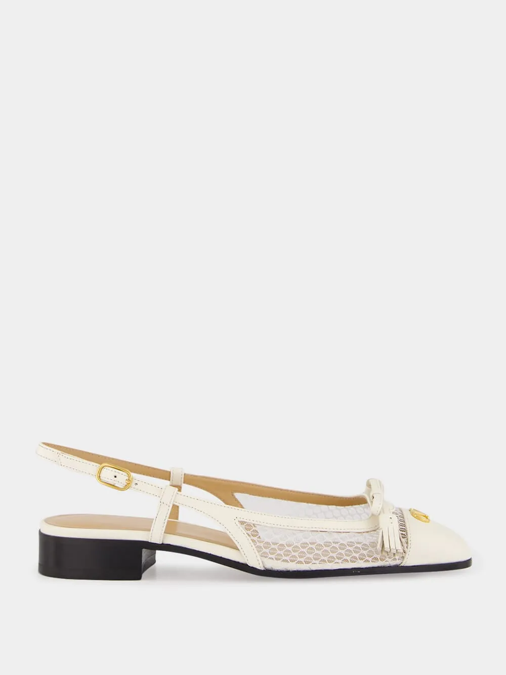Ivory Kid Leather Slingback Flats sold by Fashion Clinic