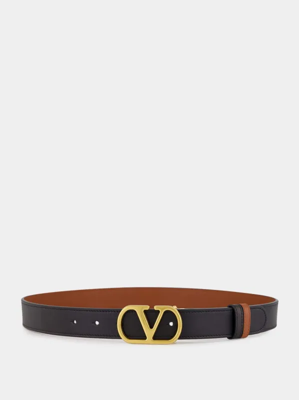 Black and Brown Reversible Calfskin VLogo Belt sold by Fashion Clinic