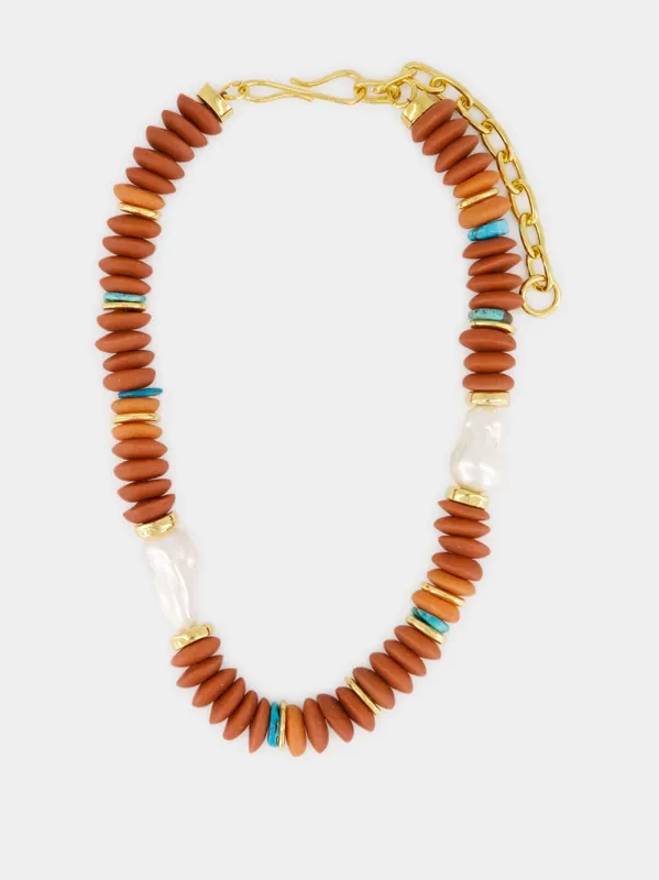 Rust Beaded Pearl Umi Necklace sold by Fashion Clinic