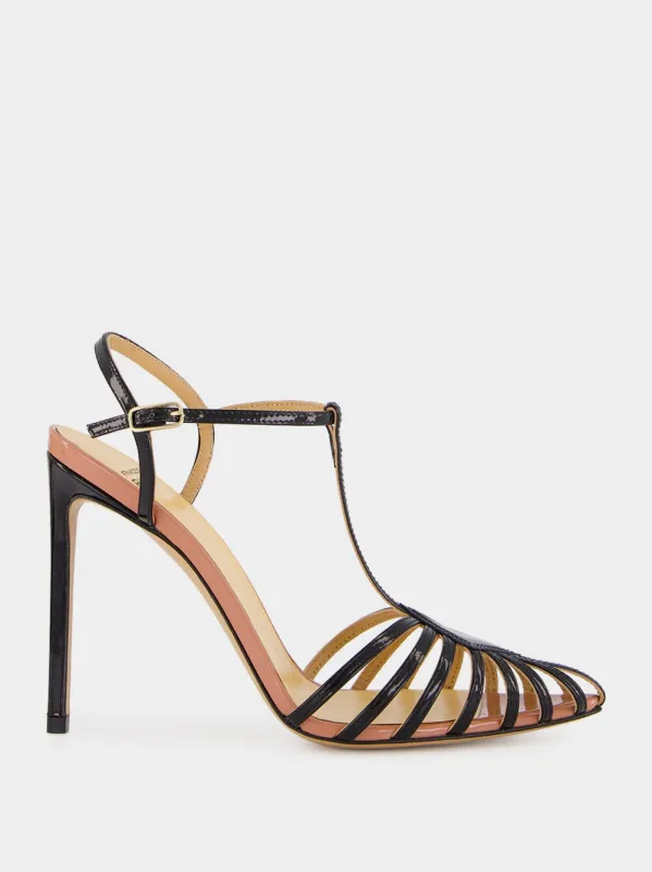 Black Cage Sandal in Patent Leather made by Francesco Russo
