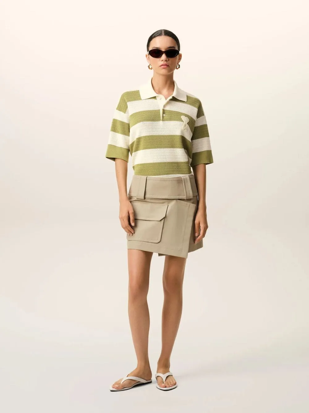 White Cream and Matcha Cotton Polo sold by Fashion Clinic product image thumbnail 2