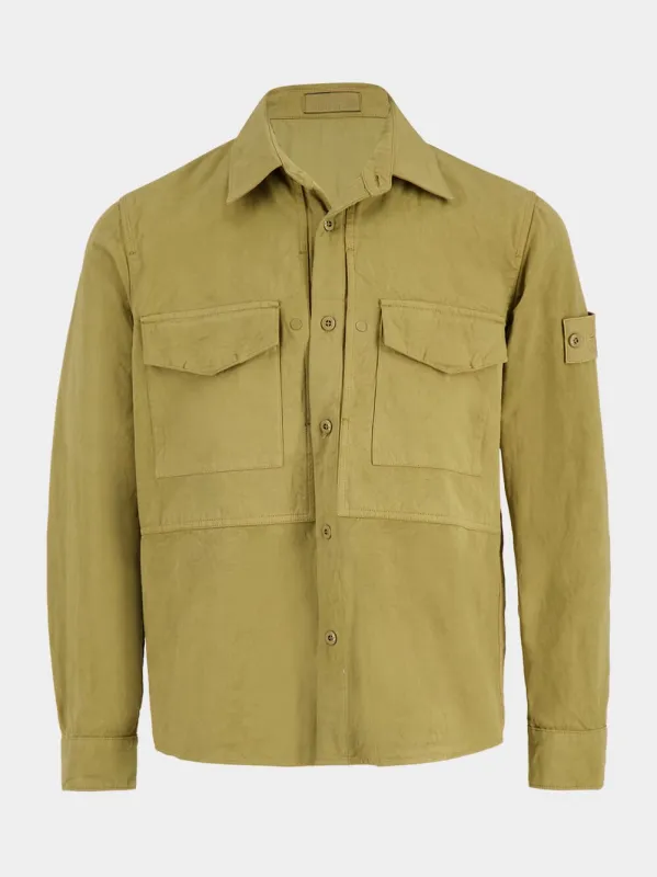 Dark Beige Cotton Linen Ghost Overshirt sold by Fashion Clinic