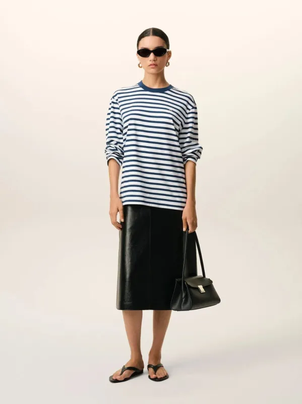 Ink Blue and White Cotton Marinière T-Shirt made by Fashion Clinic