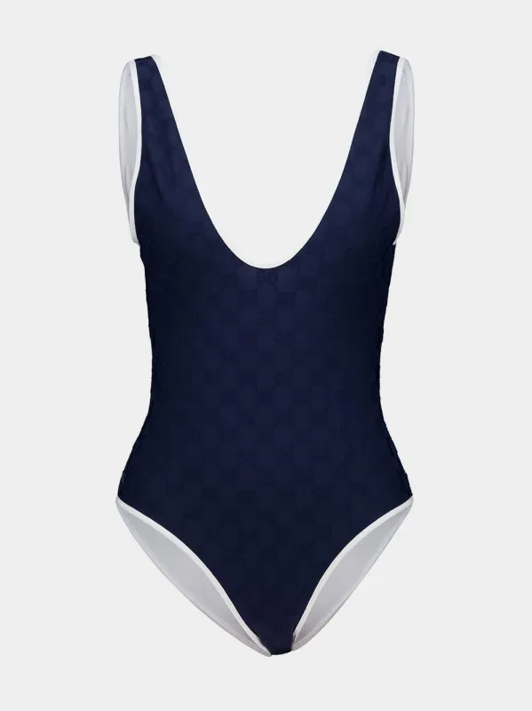 Navy Blue GG Jacquard Swimsuit made by Gucci