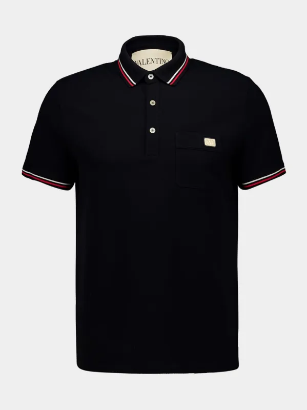 Black Piqué Polo Shirt with Vlogo Patch sold by Fashion Clinic