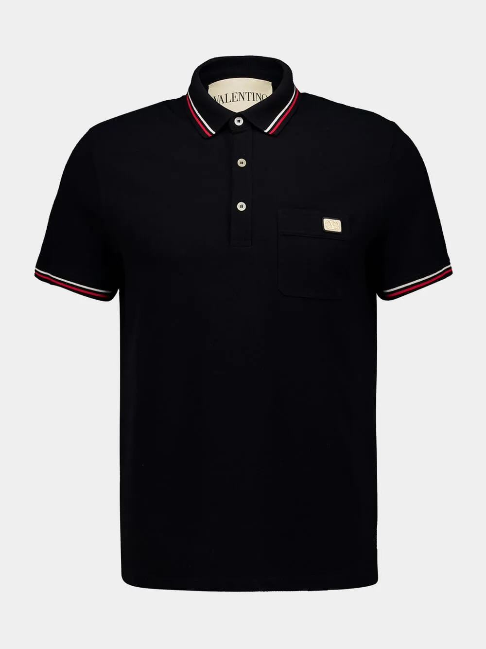 Black Piqué Polo Shirt with Vlogo Patch sold by Fashion Clinic