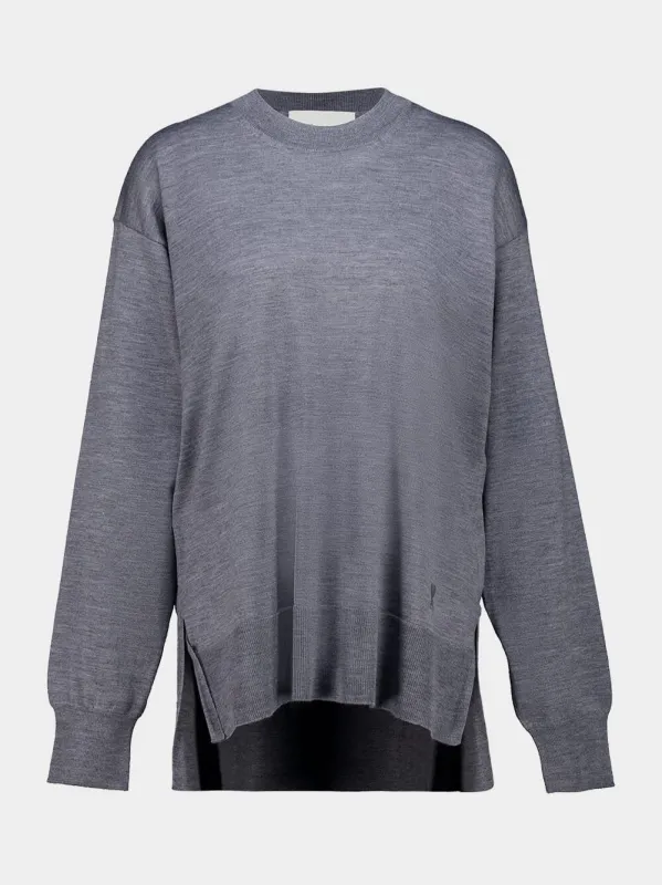 Carbone Grey Thin Wool Crewneck Ami De Coeur Sweater made by Fashion Clinic