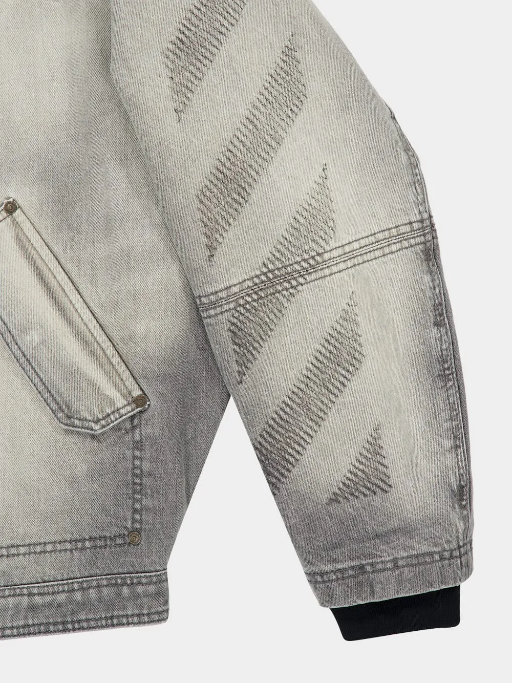 Sun-Faded Grey Aviator Fleece Denim Jacket sold by Fashion Clinic product image thumbnail 4