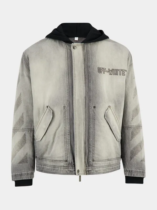 Sun-Faded Grey Aviator Fleece Denim Jacket made by Off-White