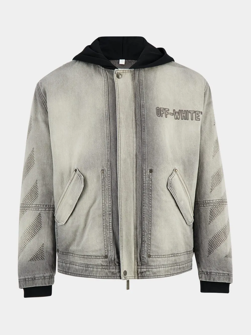 Sun-Faded Grey Aviator Fleece Denim Jacket sold by Fashion Clinic