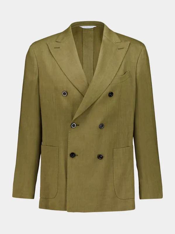 Green Linen Double-Breasted Suit made by Fashion Clinic