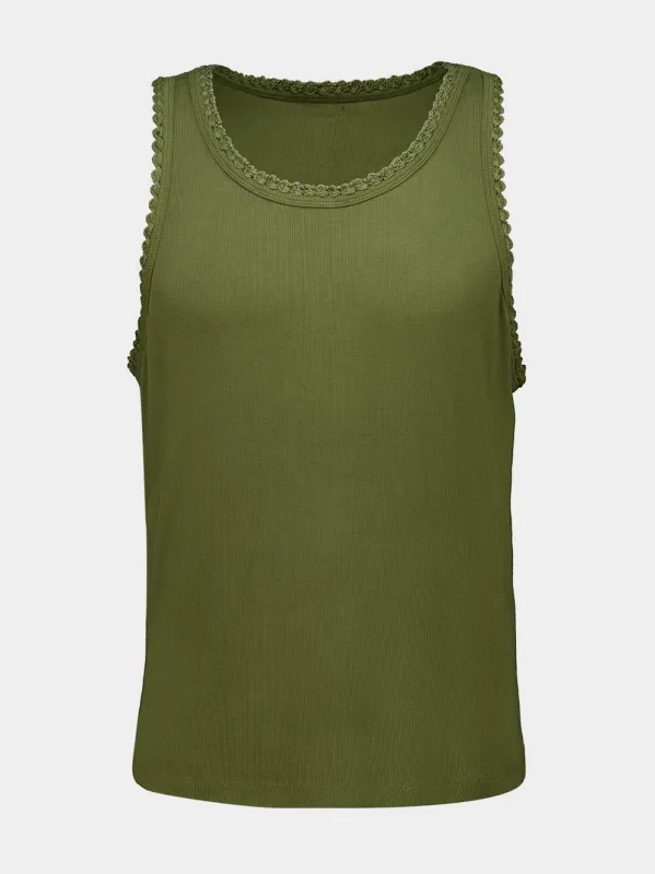 Khaki Croquet Tank Top made by Fashion Clinic