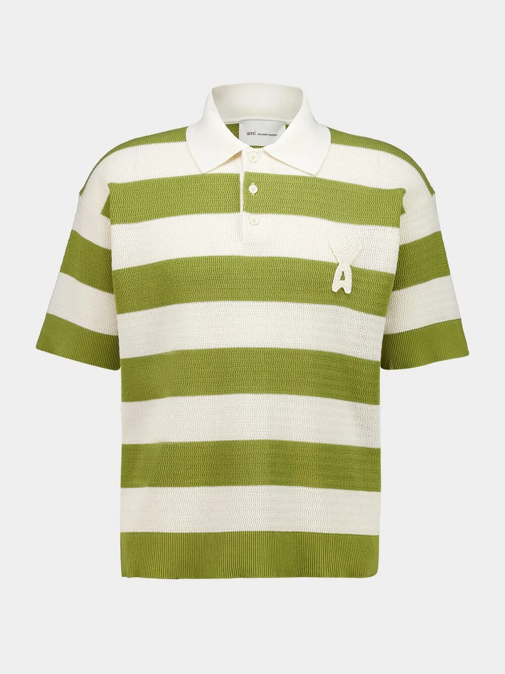 White Cream and Matcha Cotton Striped Polo sold by Fashion Clinic