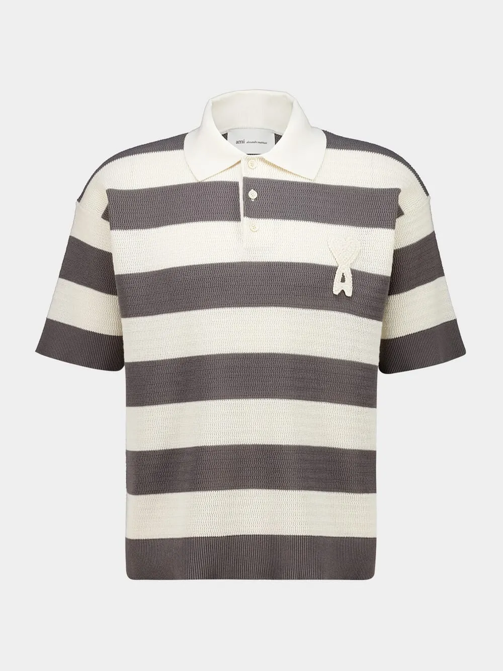 White Cream and Carbone Cotton Striped Polo sold by Fashion Clinic