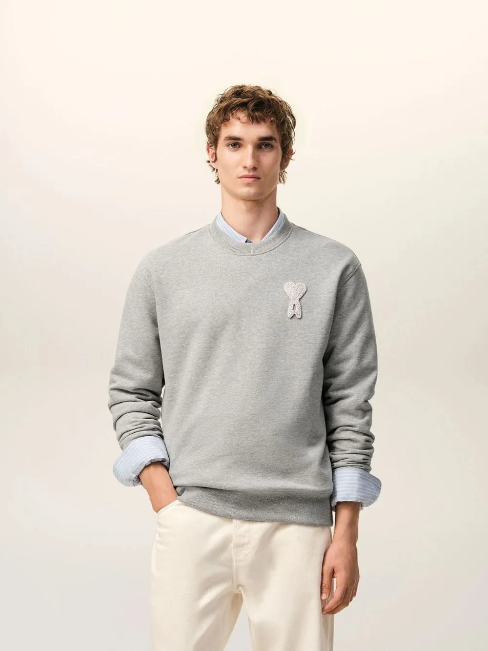 Ash Grey Cotton Knitted Ami De Coeur Sweatshirt sold by Fashion Clinic