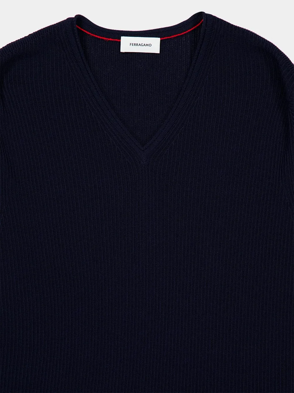 Navy Blue V-Neck Knit Sweater sold by Fashion Clinic product image thumbnail 3