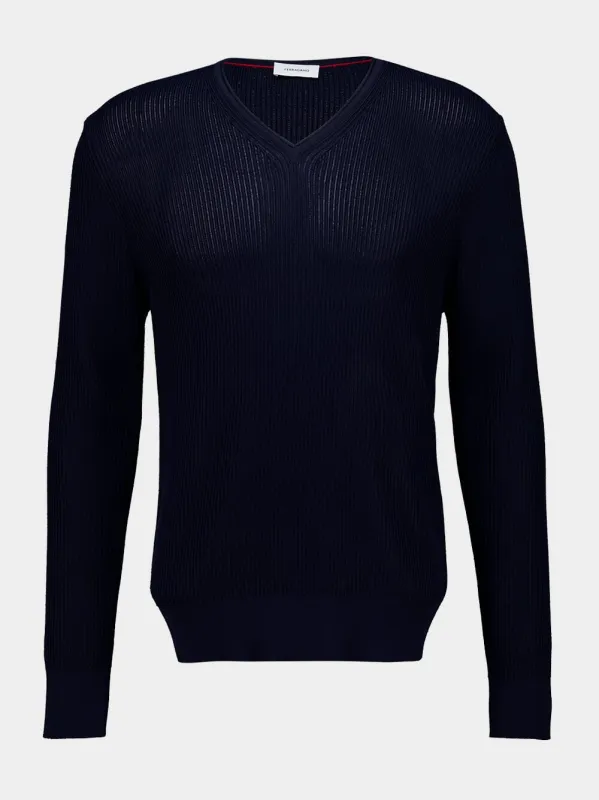 Navy Blue V-Neck Knit Sweater sold by Fashion Clinic