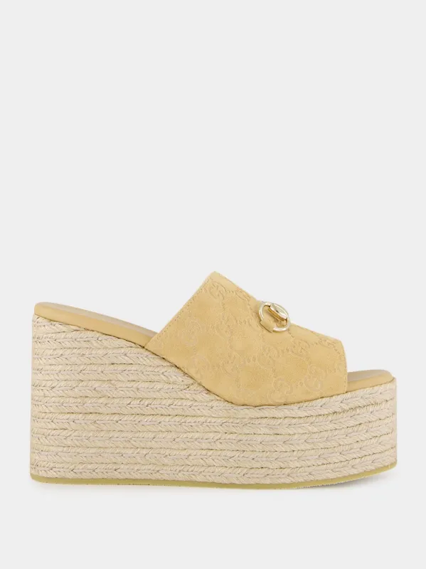 Beige GG Platform Espadrille with Horsebit made by Gucci
