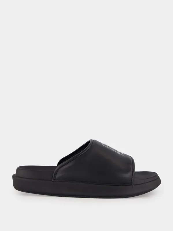 Black Logo Leather Slides made by Y-3