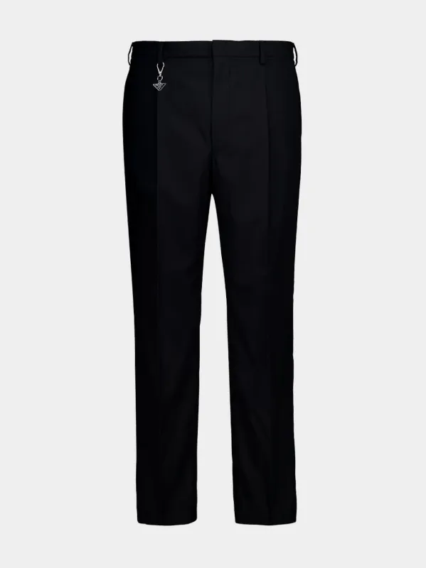 Black Slim Fit Trousers with Triangle Key Ring made by Prada