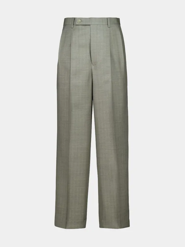 Khaki Gray Stripe Bluefaced Wool Two-Tuck Slacks made by Auralee