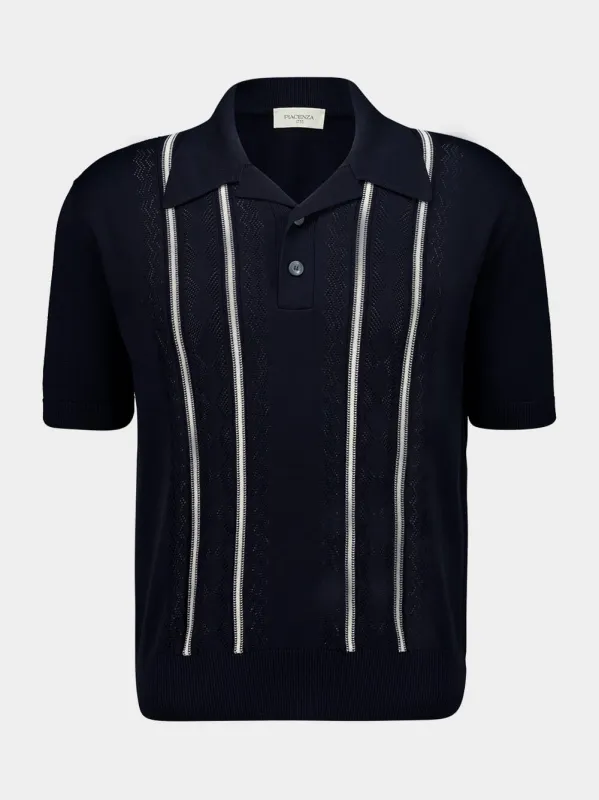 Navy Blue Cotton Knit Polo made by Fashion Clinic