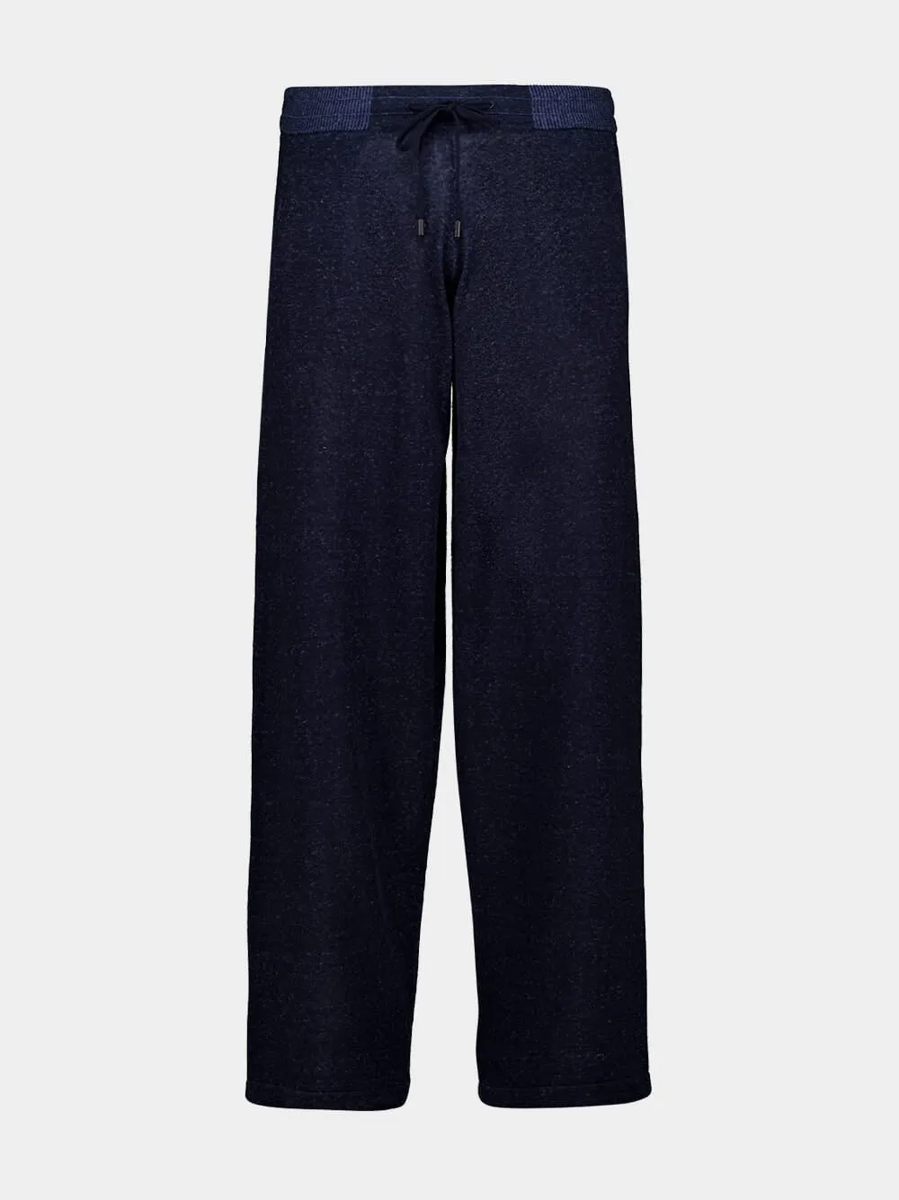 Navy Blue Silk and Linen Wide-Leg Trousers sold by Fashion Clinic