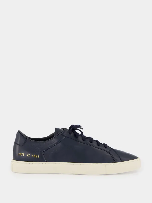 Navy Blue Achilles Slim Premium Leather Sneakers made by Common Projects