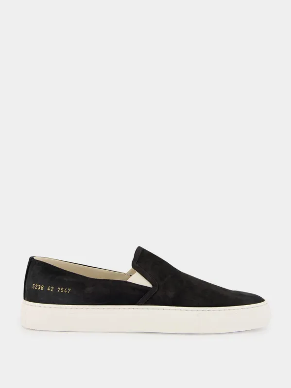 Black Minimal Slip On Low Profile Suede Sneakers sold by Fashion Clinic