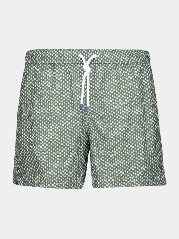 Olive Green Print Madeira Swim Trunks made by Fashion Clinic